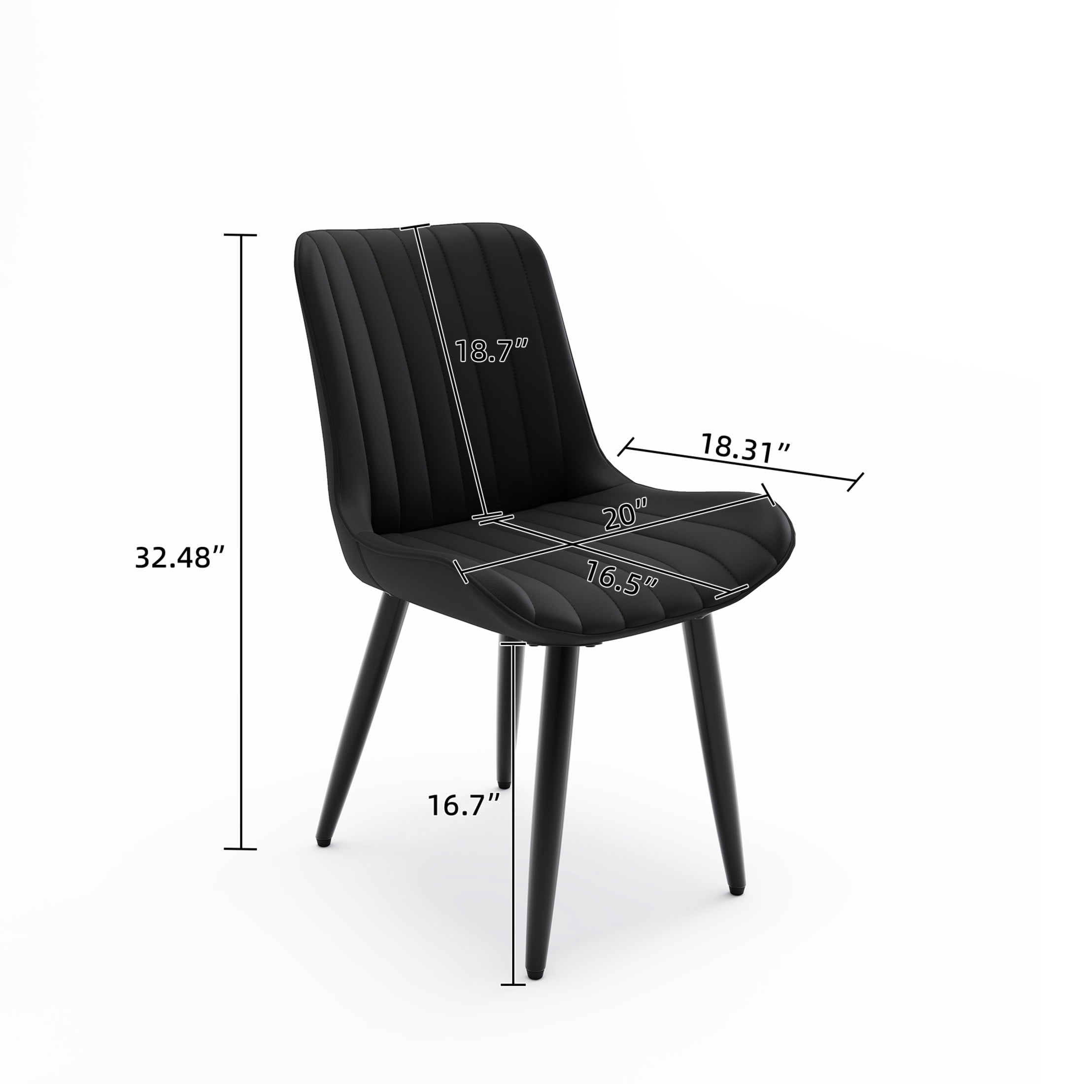Noble House Modern PU Leather Dining Chairs with Metal Legs, Armless Side Chairs for Kitchen, Black, Set of 2