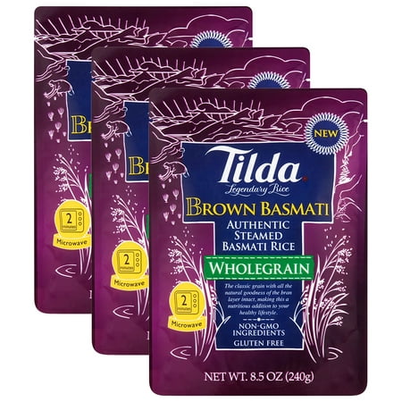 (3 Pack) Tilda Wholegrain Brown Basmati Authentic Steamed Rice, 8.5