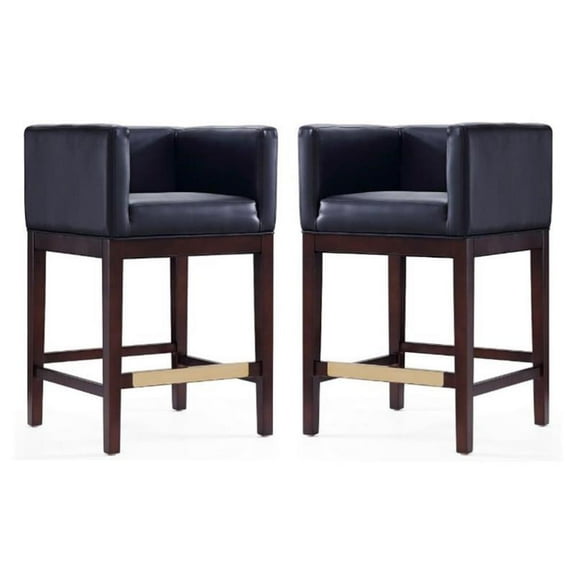 Home Square 34" Faux Leather Barstool in Black & Dark Walnut - Set of 2