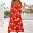 thumbnail image 2 of Women's Fall Dresses 2022 Button up V-Neck Loose Long Sleeve Dress Casual Christmas Print Cocktail Dresses with Pockets, 2 of 5