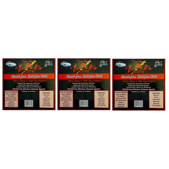 Zap Cloth Zero Fiber Streak Free Spot Free Cloth (Pack of 3)