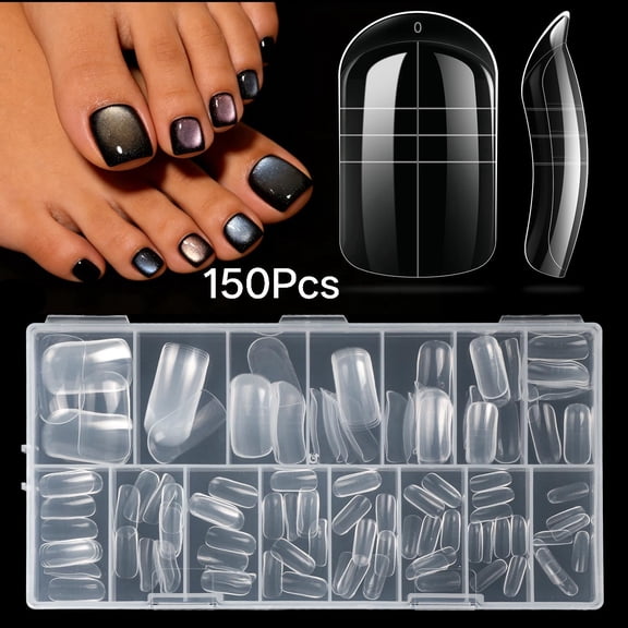 RAGUPEL Dual Toe Forms-Poly Extension Gel Toenail 150Pcs Reusable Full Cover Dual Nail Forms for Builder Toenails Nail Molds for Manicure Diy at Home Reusable Polygel Toenail Kit