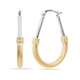 thumbnail image 5 of LeCalla 925 Sterling Silver Italian Design Two-Tone Diamond-Cut Oval Hoop Earrings Jewelry for Women and Teen 35MM, 5 of 8