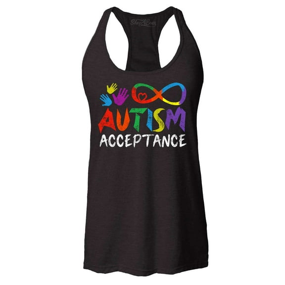 Shop4Ever Women's Autism Acceptance Infinity Symbol Racerback Tank Top X-Small Black