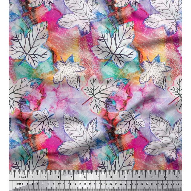 Soimoi Cotton Duck Fabric Texture & Maple Leaves Print Sewing Fabric Yard 56 Inch Wide