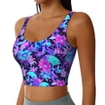 thumbnail image 2 of Gukieu Flower Happy Skull Print Women's Sports Vest, Low-neck U-shaped Removable Pad Sports Bra for Yoga, Exercise, Dance-Medium, 2 of 8