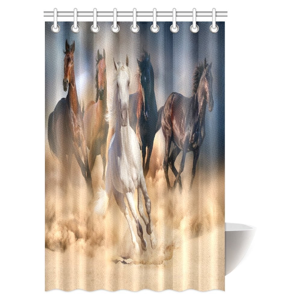 MYPOP Horses Collection Shower Curtain, Horses Running in Desert Storm Mythical Mystical
