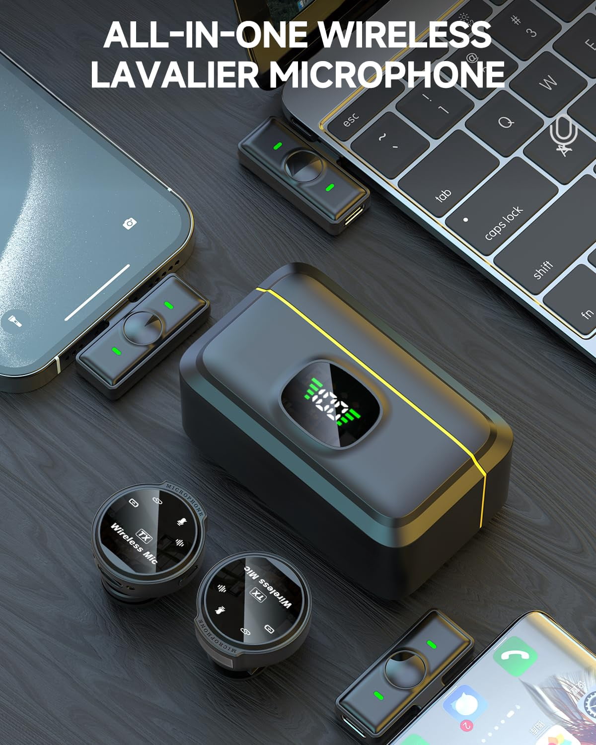 2 Pack Wireless Lavalier Microphone for iPhone 16, Android,iPhone, ipad with Adapter Included, Noise Cancellation Mini Lapel Mic for YouTube, Recording, Vlog, Facebook Live Streaming Yellow