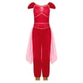 thumbnail image 3 of TiaoBug Kids Arabian Princess Jumpsuit for Girls Belly Dance Outfit Sequin Tulle Overlay Pants Romper Red 16, 3 of 5