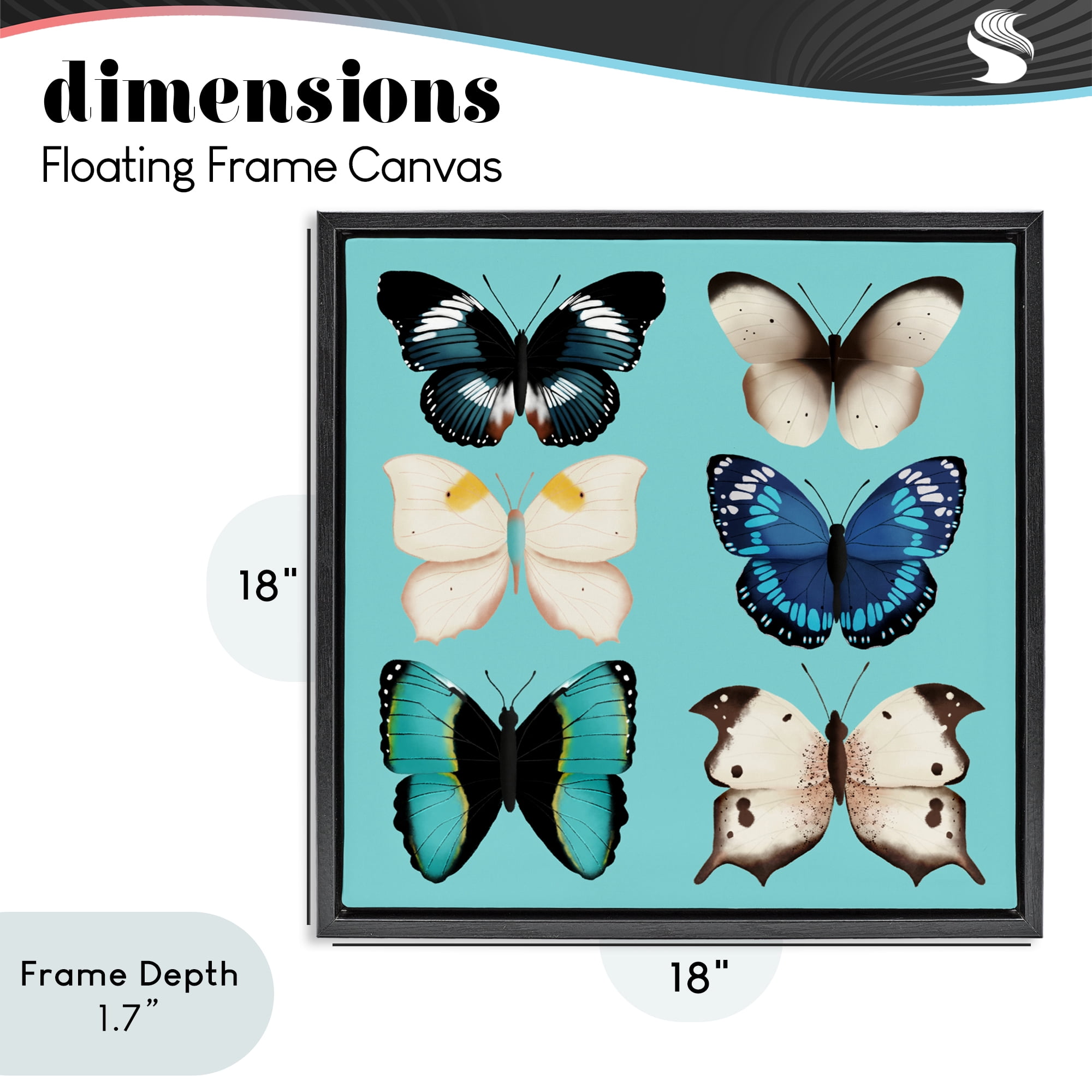 Stupell Industries Six Diverse Butterflies on Turquoise Black Framed Floater Canvas Wall Art, design by Metka Hiti