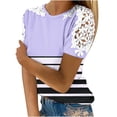 thumbnail image 1 of Camisas de Manga Corta para las Mujeres Impresión Cuello Redondo Suéter Encaje Camisa, Blusa de Verano Casual para las Mujeres, 1 of 5