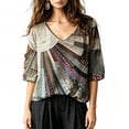 thumbnail image 2 of Dolkfu Boho Summer Tops for Women 2026 V-Neck Black Pull-on 3/4 Sleeve Blouses & Tops Abstract Refreshing Patchwork Black,L, 2 of 5