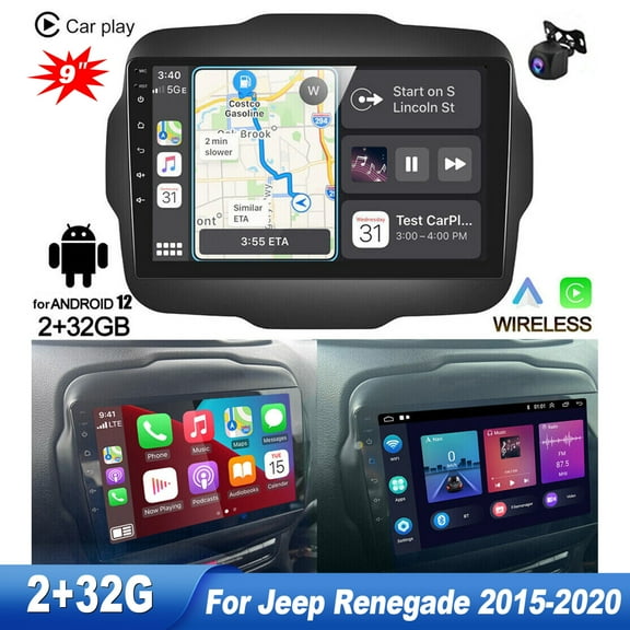 Zcargel Android 12 Car Radio for Jeep Renegade 2015-2020, 9 Inch Touch Screen Car Play Stereo, Apple Carplay/Android Auto/1080P/Hi-Fi Audio/Bluetooth/SWC   AHD Backup Camera   MIC
