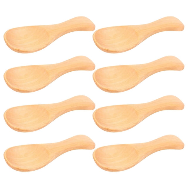 8Pcs Small Wooden Salt Spoon Solid Wood Condiments Spoon Handmade Honey Teaspoon Seasoning Sugar Co