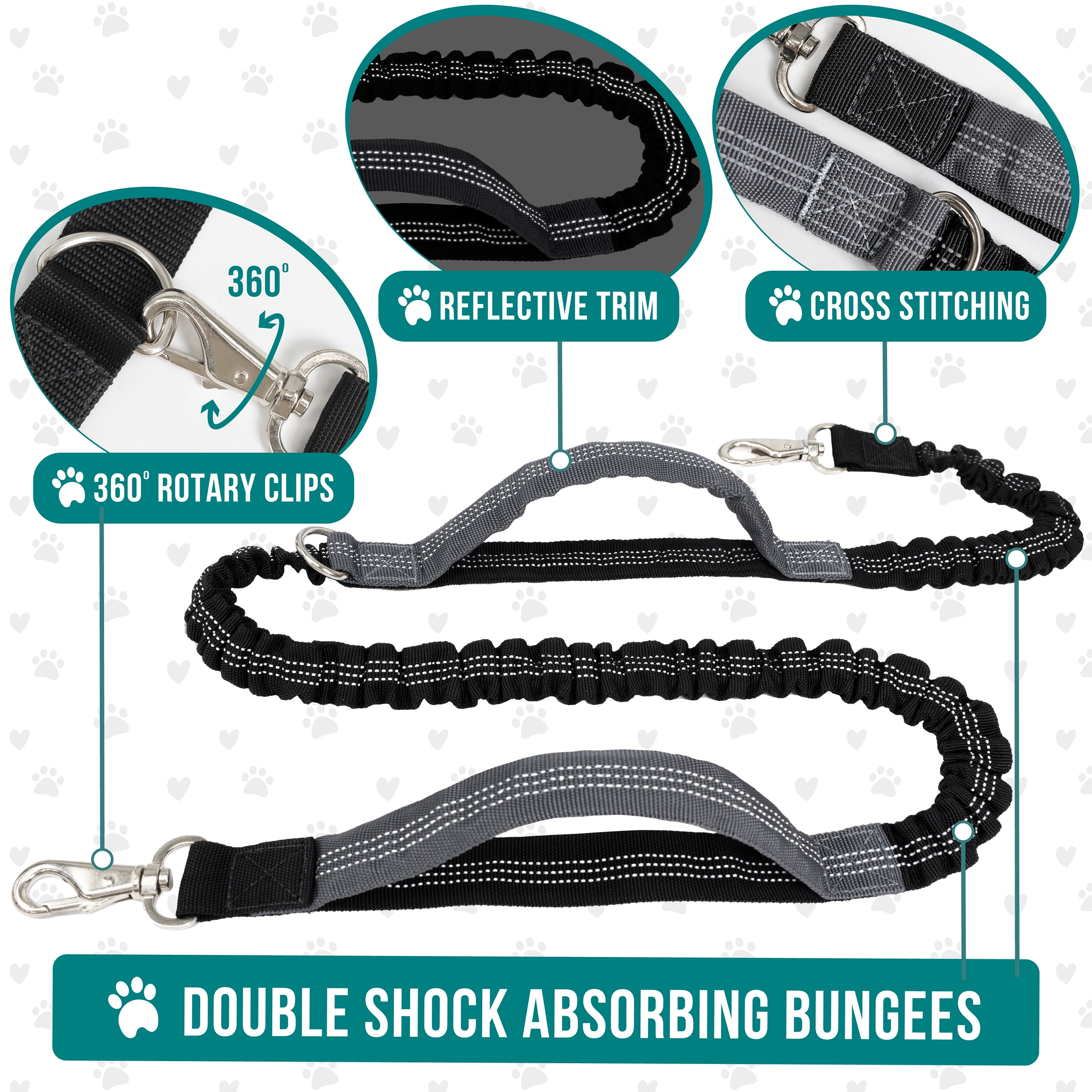 PetAmi Hands Free Dog Leash, Dog Running Leash Belt for Walking Jogging, Dog Waist Zipper Pouch Fanny Pack with Poop Bag Dispenser, Dual Padded Handle Bungee Leash for Small Medium Large Dogs, Single