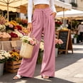 thumbnail image 6 of Byworldtasic Women's Flowy Pleated Trousers Elastic Waist Loose Fit Palazzo Business Casual Lounge Pants with Pockets, 6 of 7