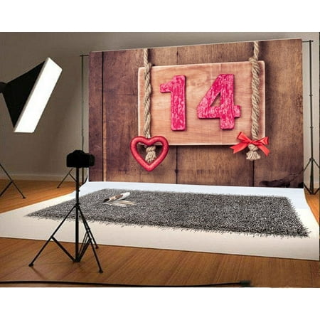 Image of GreenDecor 7x5ft Backdrop Photography Background Fourteen Valentine Vintage Card Heart Hanging Wooden Wall Background Lovers Girls Portraits Background Photo Studio Prop