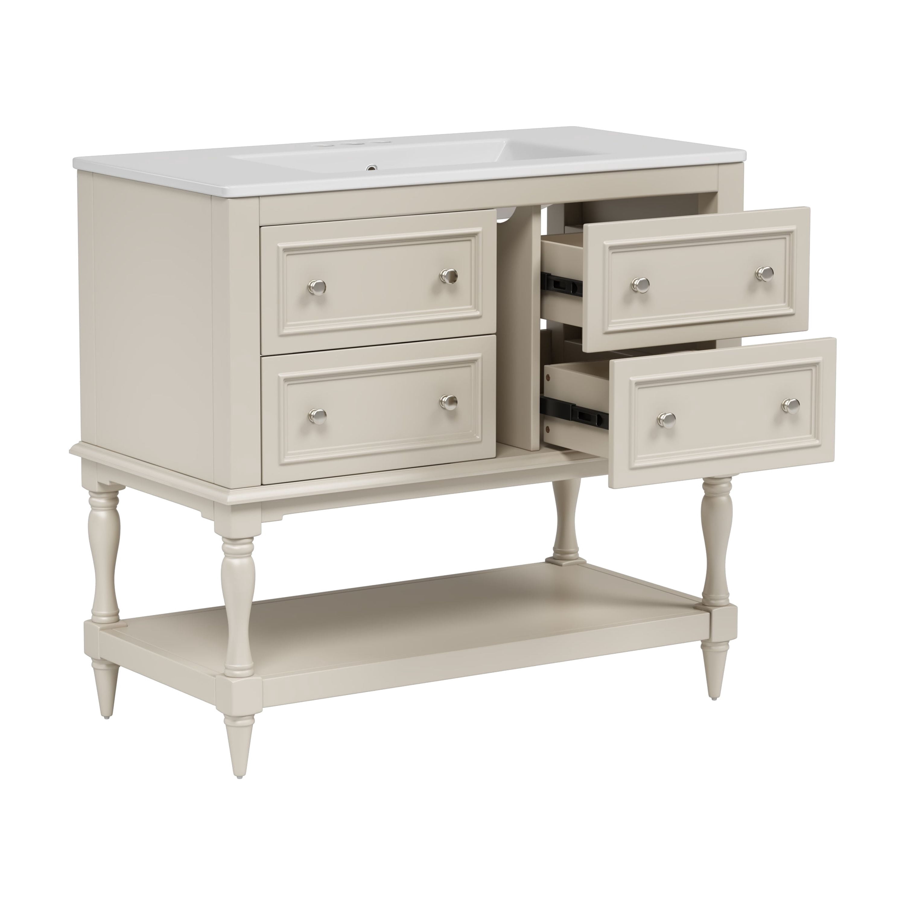 Euroco 36" Bathroom Vanity Cabinet with Sink Combo Set, Undermount Ceramic Sink, Free Standing Vanity Set with 4 Drawers, Solid Wood Frame Bathroom Cabinet, Beige