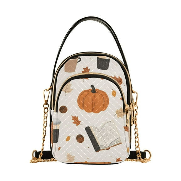 FORMRS Crossbody Bag for Women Quilted Travel Shoulder Cell Phone Purse with Chain Strap Handbag, Hand Drawn Pumpkin