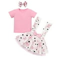 thumbnail image 3 of IBTOM CASTLE Toddler Baby Girls Mouse Birthday Outfit Short Sleeve Pullover T-shirt Suspender Skirt with Headband Cake Smash Casual Outfits 2-3 Years Pink, 3 of 8