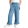 thumbnail image 2 of Mwjwdo Big Kids Girls Lyocell Denim Flare Pants, Thin Tencel Jeans with Bow Lace Trim, Elegant Wide Leg Long Trousers for Summer Dark Blue 9 Years, 2 of 7