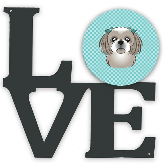 Carolines Treasures BB1188WALV Checkerboard Blue Gray Silver Shih Tzu Metal Wall Artwork LOVE 12X12 multicolor