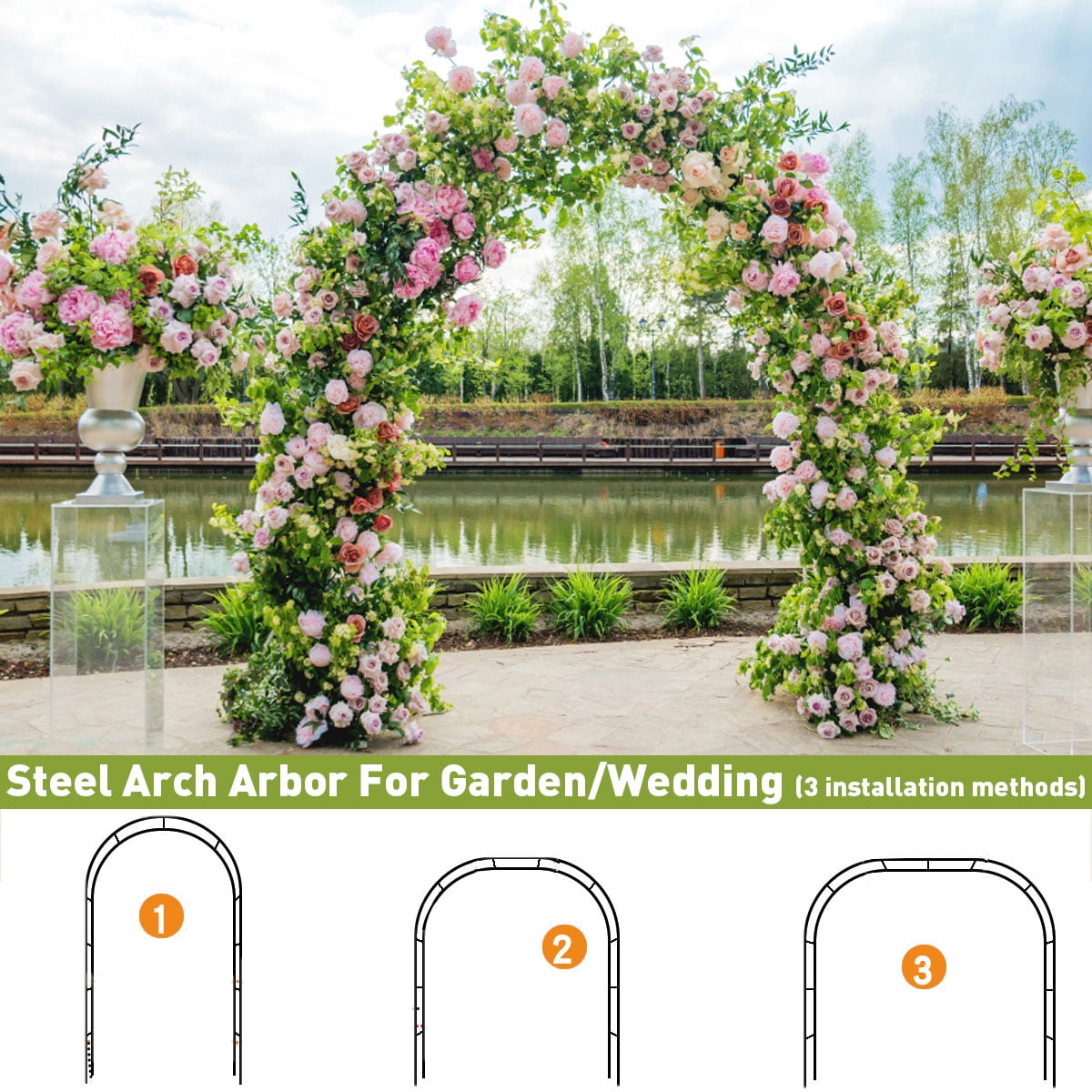 Outdoor Garden Lawn Backyard Patio OUTOUR Stereoscopic Metal Garden Arch Arbor Arbour Archway with Graceful Curve for Climbing Plants Roses Vines Wedding Black 
