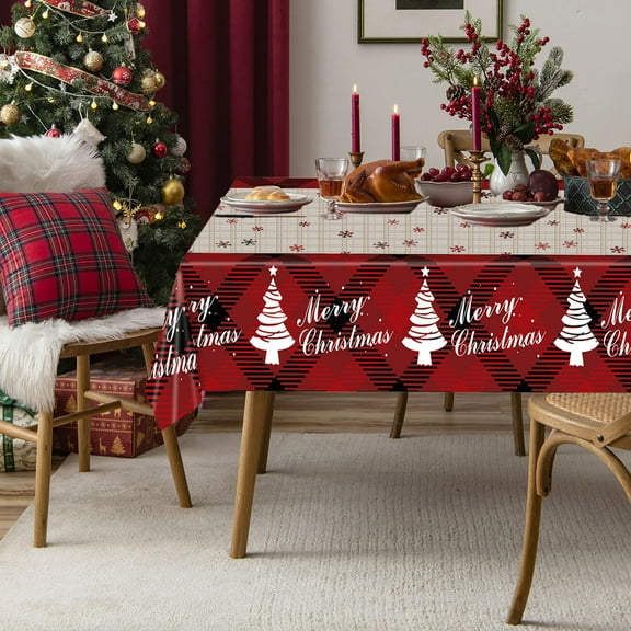 Daiosportswear Christmas Party Disposable Plastic Tablecloth, Rectangular 54x108in, Waterproof Oil-Proof Table Cover for Festivals, Wedding, Banquet, Restaurant Decorations