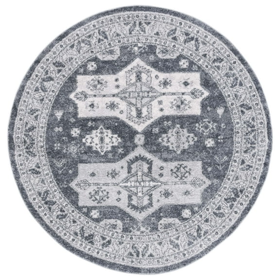 SAFAVIEH Toscana Callista Oriental Polyester Area Rug, Grey/Dark Grey, 6'7" x 6'7" Round