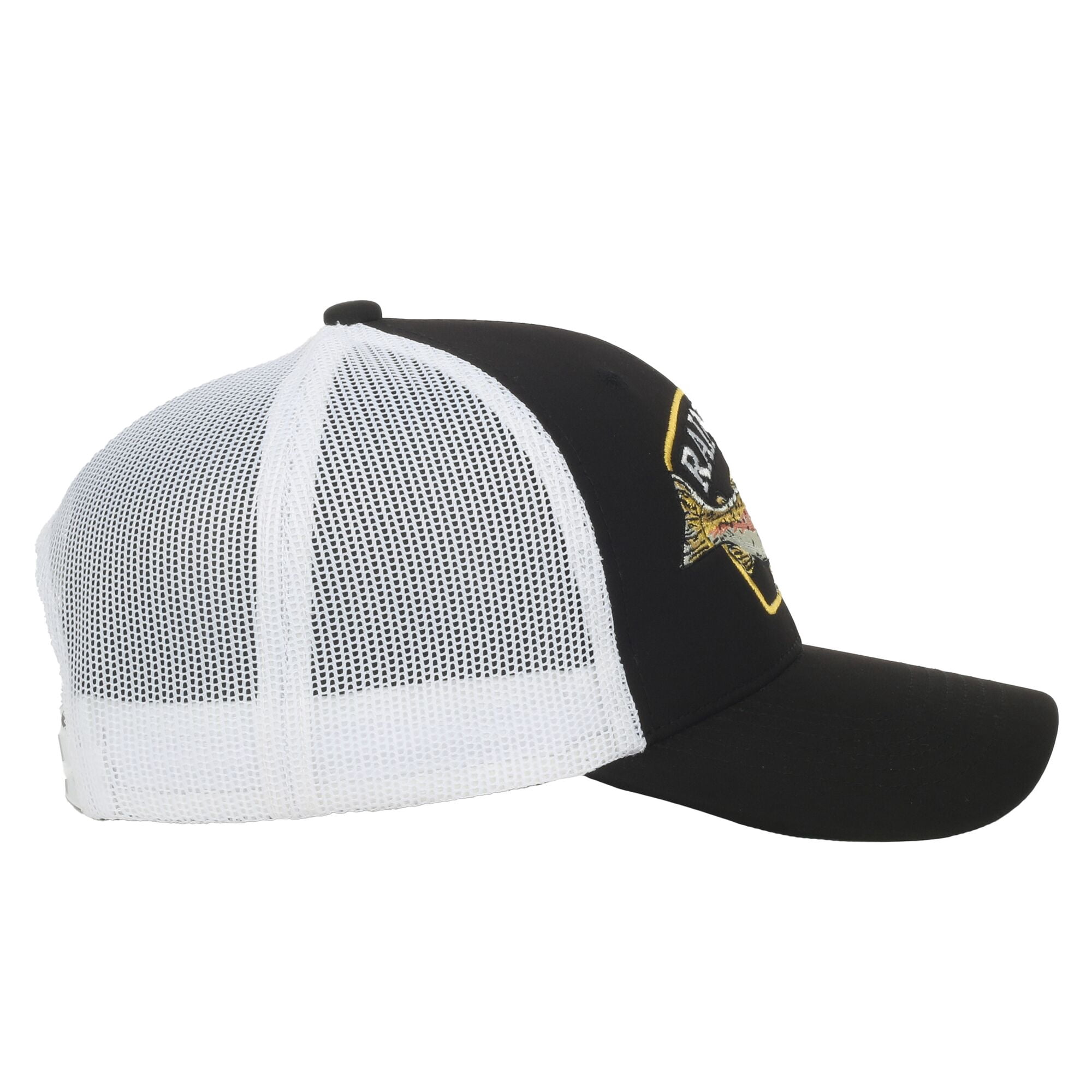 Outdoor Cap Rainbow Trout 6-Panel Structured Trucker Hat – Embroidered Fishing Meshback Cap, Black, One Size