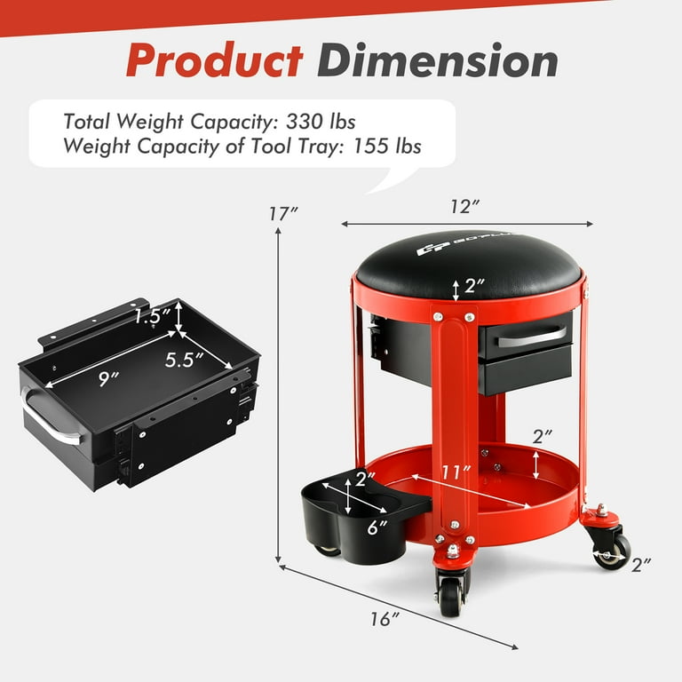 Goplus Workshop: Rolling Mechanic Stool with Drawers, 330 lbs