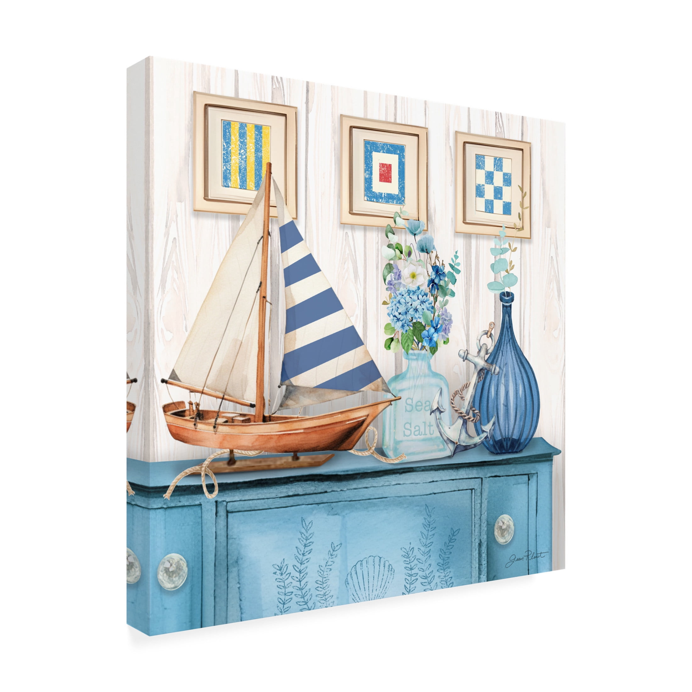 Canvas Wall Art - Jean Plout 'Nautical Still Life A' Wall Art for Living Room, Bedroom, or Office Décor by Trademark Fine Art - 35 x 35 Inches