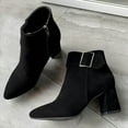 thumbnail image 5 of Miluxas Womens Casual Round Toe Boots Buckle Casual Suede Fashion Block High Heel Ankle High Boots Black 12.5(43), 5 of 5