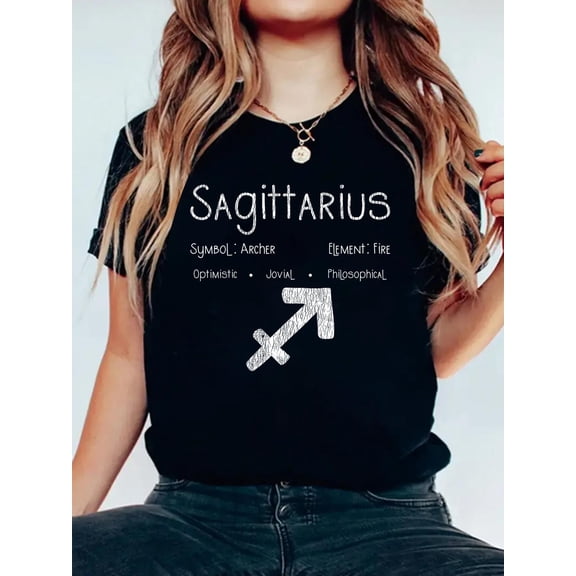Cotton Vintage Sagittarius Birthday Horoscope Zodiac Sign Astrology T-Shirt Women's Graphic Tee Casual Tops