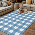 thumbnail image 2 of Fsddascl Blue White Plaid Outdoor Rug for Patio/Deck/Porch, Non-Slip Large Area Rug 5 x 8 Ft, Gradient Geometric Buffalo Checkered Indoor Outdoor Rugs Washable Area Rugs, Camping Rug Carpet, 2 of 5