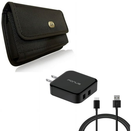 Case Belt Clip & Quick Home Charger for iPhone 15 Pro Max - Rugged Holster Canvas Cover and 30W 6ft USB Cable 2-Port USB Power Cord D7G for iPhone 15 Pro Max (6.7 )