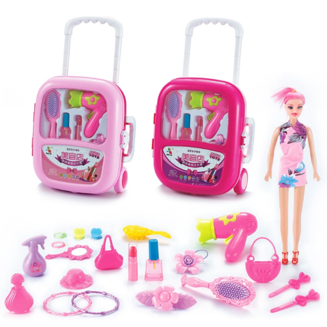 Pretend & Play Emulational Makeup Cosmetic Toy Kit Portable Trolley Case for Girls Color