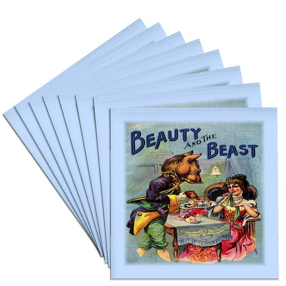3dRose, Antique Ad For Beauty n The Beast, Set of 8 Ceramic Tile Coasters
