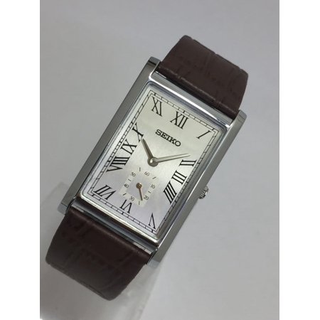Seiko Slim Tank Side Second Roman Number Silver Dial Black Strap Quartz Movement Japanese Wrist Watch