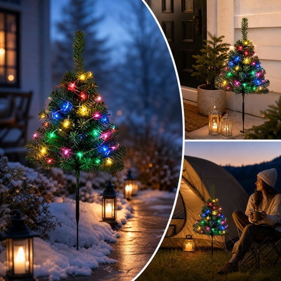 Solar Christmas Decorations Lights Outdoor Tree Stake Plastic Solar Powered & Auto On at Dusk for Garden Yard Walkway by MPOISVA