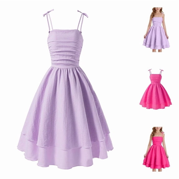 SGMVNU Girls Summer Dress Sleeveless Strappy Casual for Dresses Kids Elastic Comfortable Outdoor Play (Purple Size 8 Years)