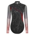 thumbnail image 3 of YUUMIN Women's Figure Ice Skating Leotard Rhinestone Long Sleeve Streamlined Splice Hollow Out Bodysuit Red L, 3 of 5