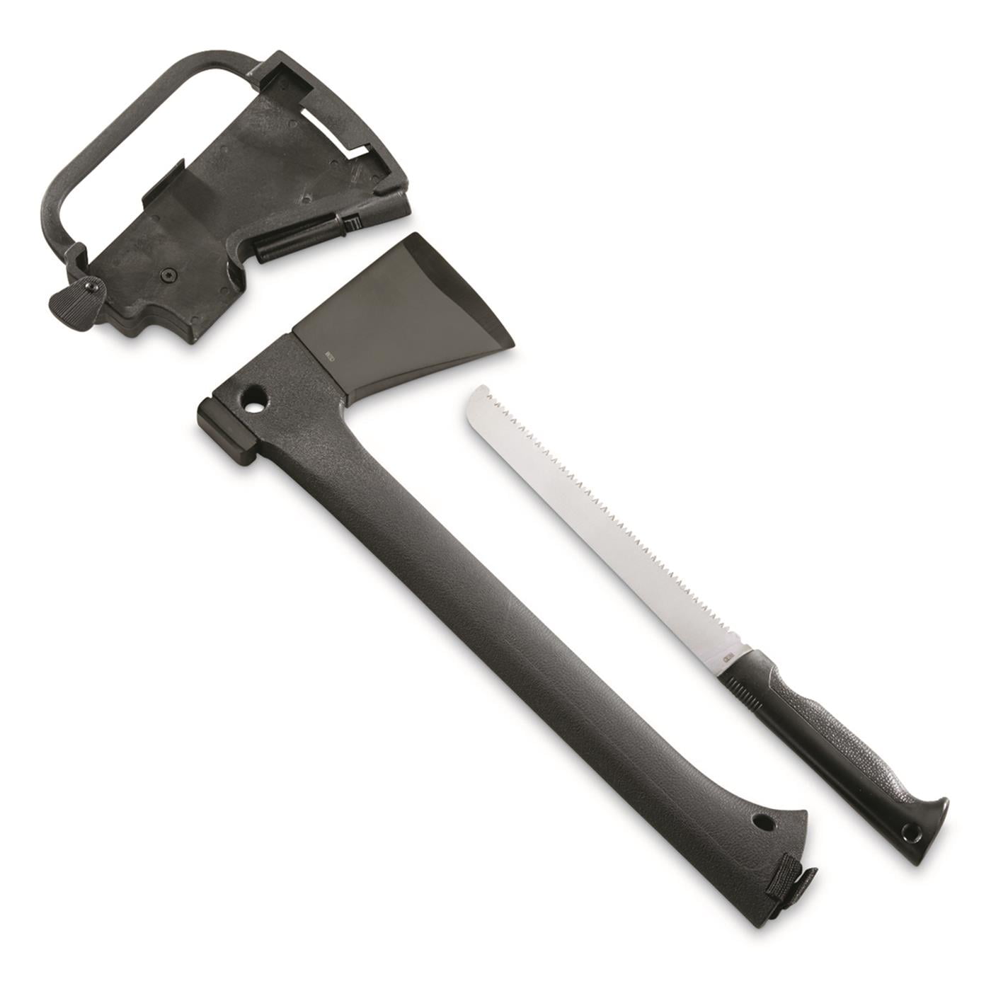 HQ ISSUE 14" Survival Hand Axe with Sheath and Portable Camp Saw, MultiTool Set for Outdoor