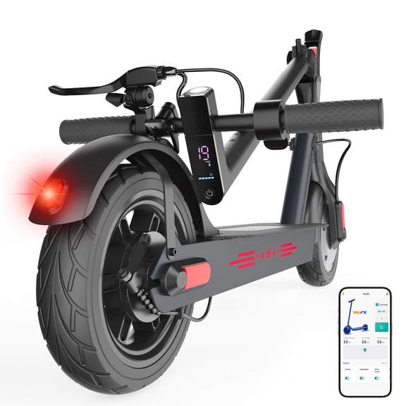 10" Solid Tires Electric Scooter for Adults, 350W Motor, Up to 19 MPH & 21-25 Miles Long-Range Portable Foldable Commuting Scooter with Double Braking System, App Black