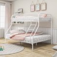 thumbnail image 3 of Twin Over Full Size Bunk Bed , Heavy Duty Metal Bunk Bed with Enhanced Upper-Level Guardrail and Slatted Support, Noise Free, White, 3 of 7