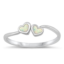 CHOOSE YOUR COLOR White Simulated Opal Ring .925 Sterling Silver Loving Hearts Band CZ Female Size 8