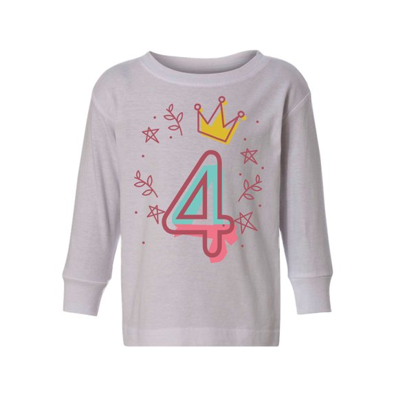 Awkward Styles 4th Birthday Toddler Long Sleeve Shirt I'm Four Cute Crown Pink Kids T-Shirt
