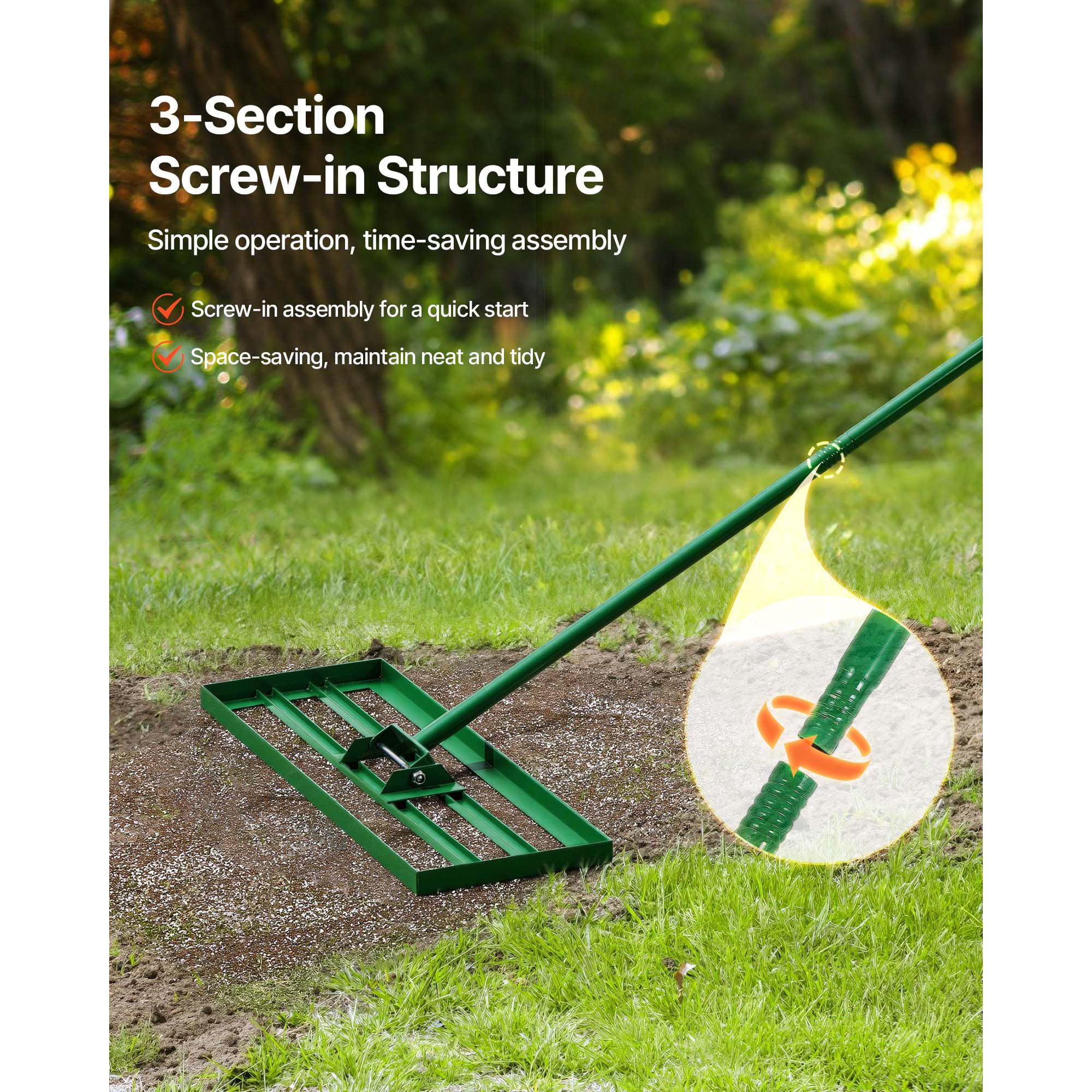 Lawn Leveling Rake 30"x10", Heavy  Yard Leveler with 78" Steel Extended Handle, Garden Golf Farm Tool