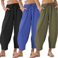 thumbnail image 3 of AJZIOJIRO Womens Casual Loose Pants Elastic Waist Cotton Trouser Wide Leg Pants S-3XL, 3 of 9