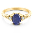 thumbnail image 2 of Gem Stone King 18K Yellow Gold Plated Silver Blue Lapis and White Zirconia 3-Stone Rings for Women (1.46 Cttw, Gemstone, Oval 8X6MM, Available in Size 5, 6, 7, 8, 9), 2 of 4
